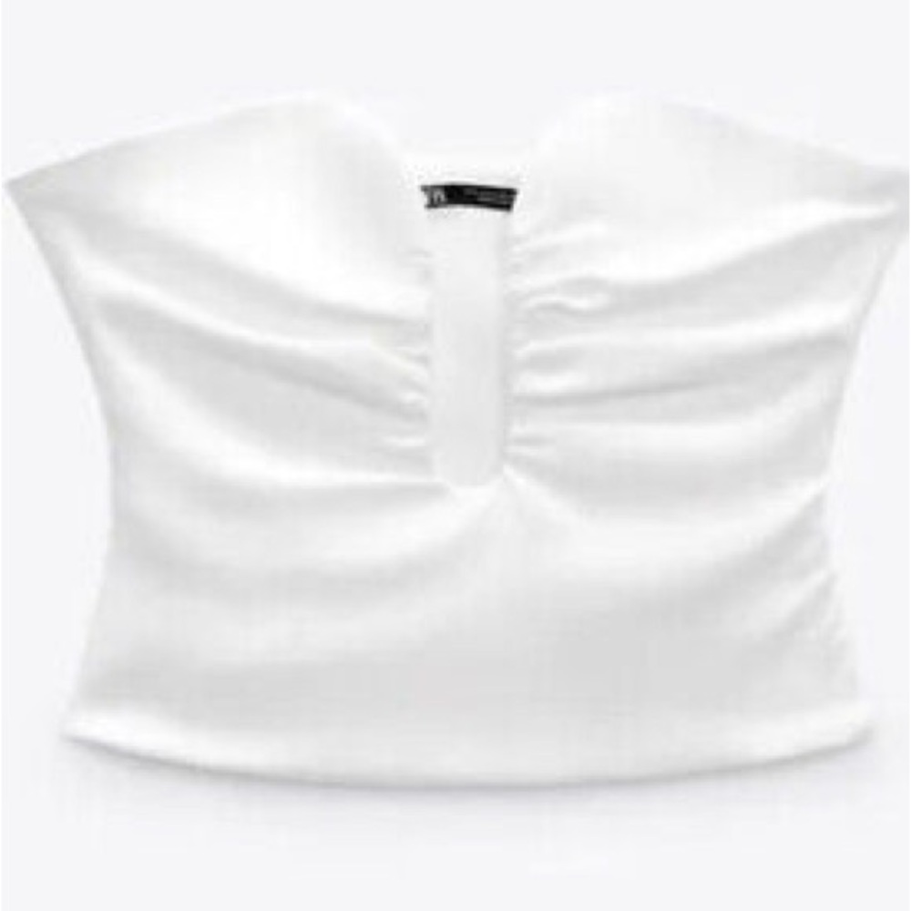 Zara White Ruched Keyhole Crop Camisole